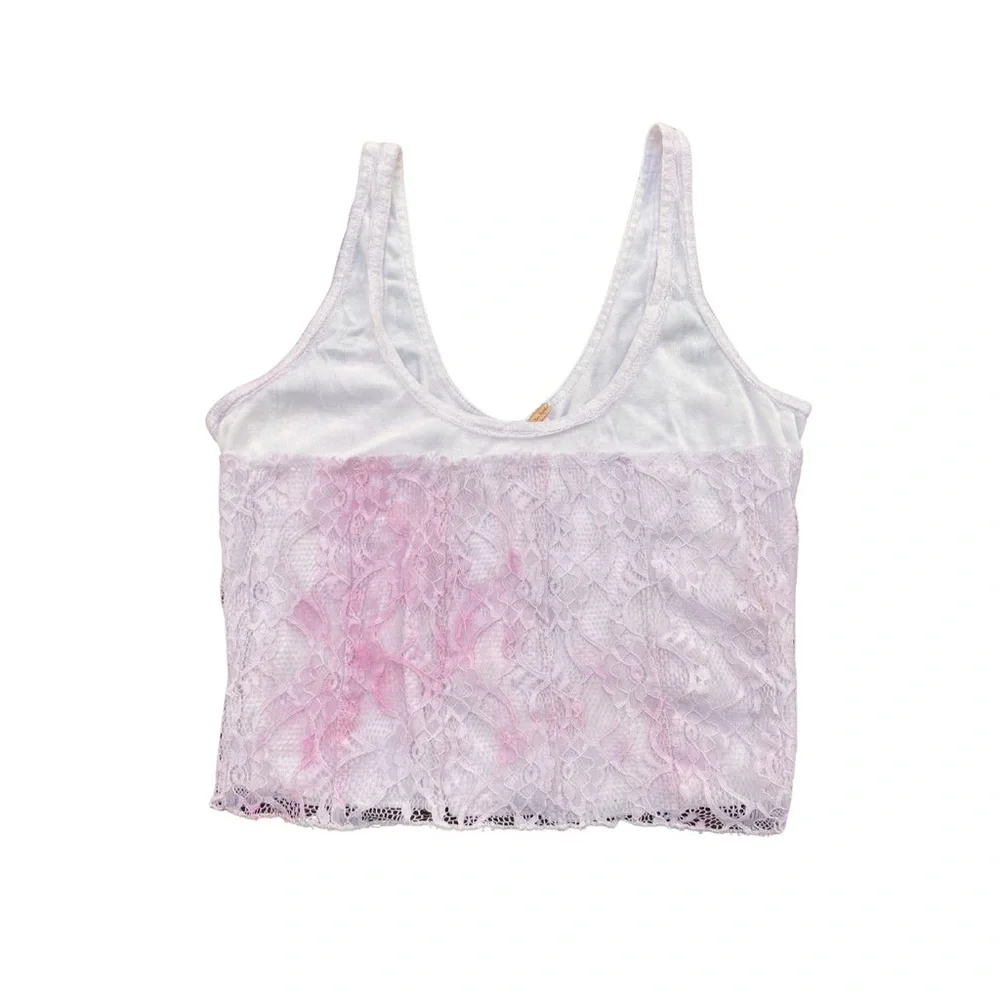 Free People Small Petite Button Up Pink White Floral Lace Crop Top Shirt Boho - Picture 4 of 9